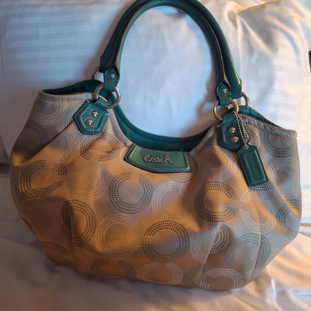 Coach Ashley Beige and Teal Shoulder Bag